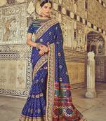   navy blue embroidered silk saree with blouse