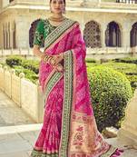   rani pink embroidered silk saree with blouse