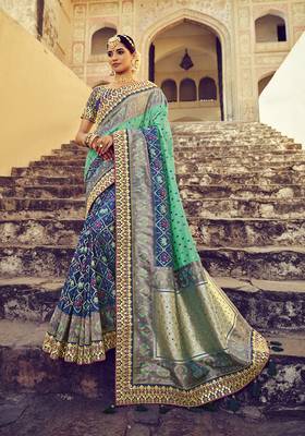   multicolor embroidered silk saree with blouse 1