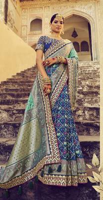   multicolor embroidered silk saree with blouse 2