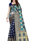 Woven Silk blend chokda Pattern blue color saree With blouse