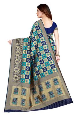 Woven Silk blend chokda Pattern blue color saree With blouse 3
