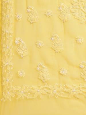 Hand Embroidered Yellow Faux Georgette Lucknowi Chikankari Women Saree With Blouse 3