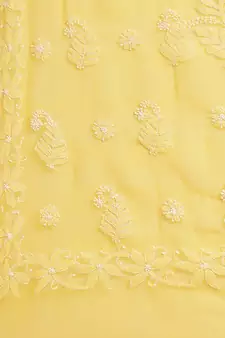 Hand Embroidered Yellow Faux Georgette Lucknowi Chikankari Women Saree With Blouse