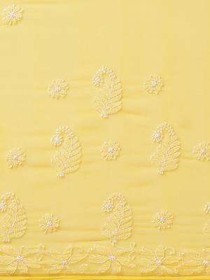 Hand Embroidered Yellow Faux Georgette Lucknowi Chikankari Women Saree With Blouse 4