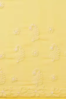 Hand Embroidered Yellow Faux Georgette Lucknowi Chikankari Women Saree With Blouse