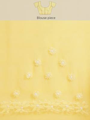 Hand Embroidered Yellow Faux Georgette Lucknowi Chikankari Women Saree With Blouse 5