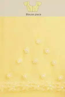 Hand Embroidered Yellow Faux Georgette Lucknowi Chikankari Women Saree With Blouse