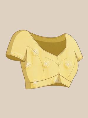 Hand Embroidered Yellow Faux Georgette Lucknowi Chikankari Women Saree With Blouse 6