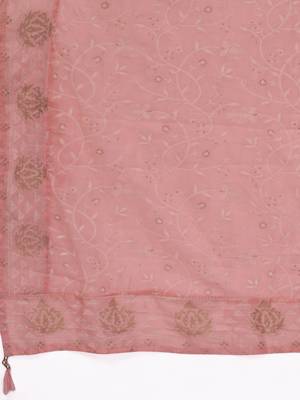 Vbuyz Women'S Embroidered Straight Rayon Light Pink Stitched Kurta Pant With Dupatta 8