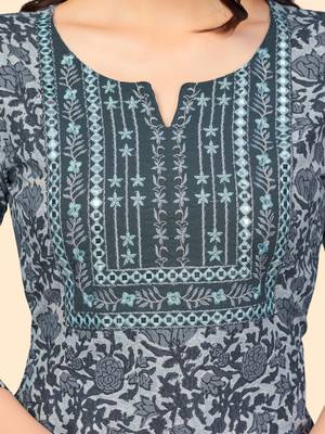 Vbuyz Women'S Print & Embroidered Straight Cotton Grey Stitched Kurta Pant With Dupatta 7