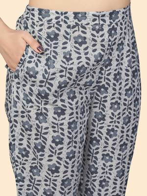 Vbuyz Women'S Print & Embroidered Straight Cotton Grey Stitched Kurta Pant With Dupatta 8