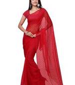 Dark Red Plain chiffon saree with blouse