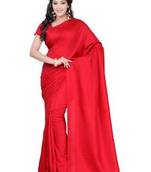 Red Plain Silk saree with blouse