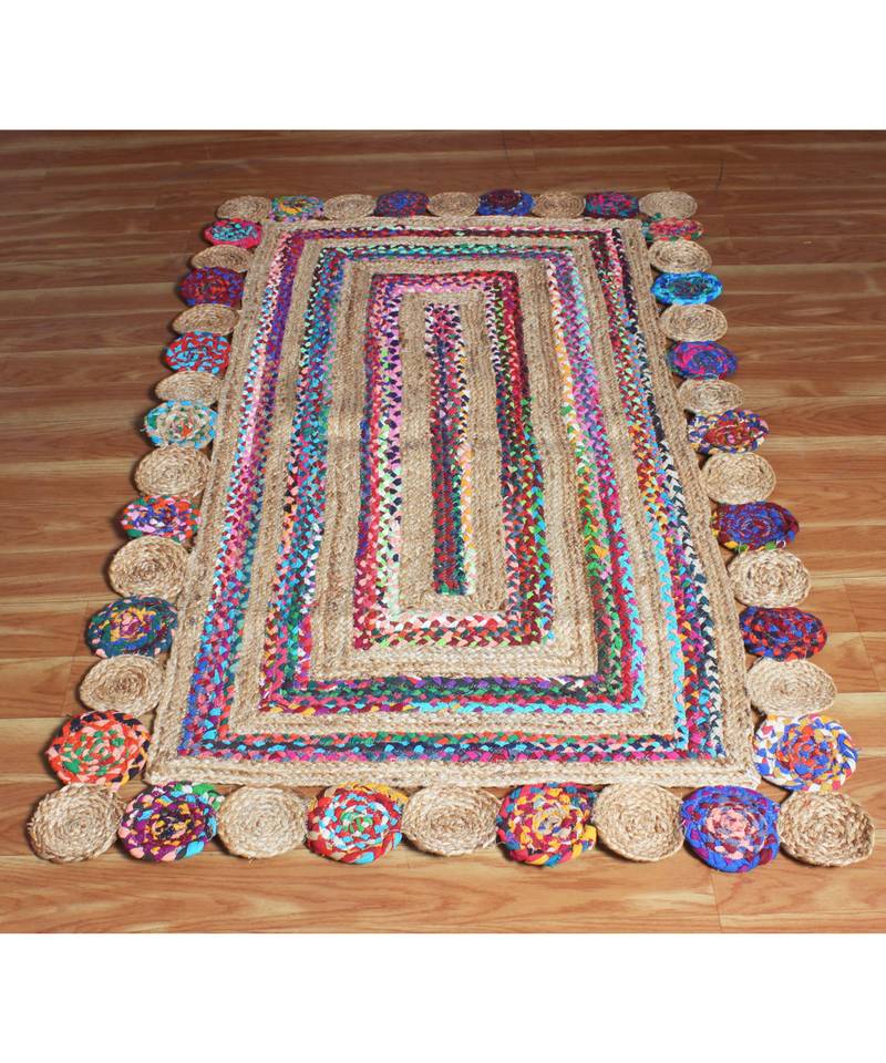 6x9 Ft Indian Handmade Cotton Jute Rug Braided Jute Area Rug Cotton Chindi Rug Outdoor Doormats