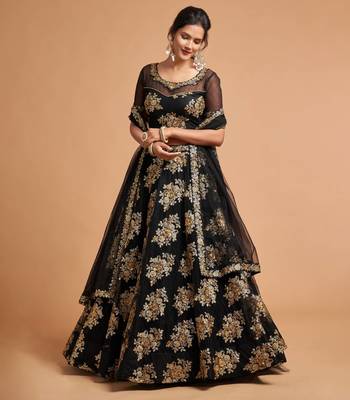 Stunning Black Sequins and Zari Embroidered Designer Heavy Work Lehenga Choli with Dupatta 1