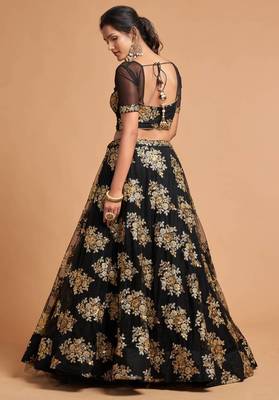Stunning Black Sequins and Zari Embroidered Designer Heavy Work Lehenga Choli with Dupatta 3