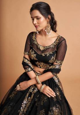 Stunning Black Sequins and Zari Embroidered Designer Heavy Work Lehenga Choli with Dupatta 4