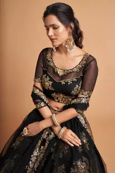 Stunning Black Sequins and Zari Embroidered Designer Heavy Work Lehenga Choli with Dupatta