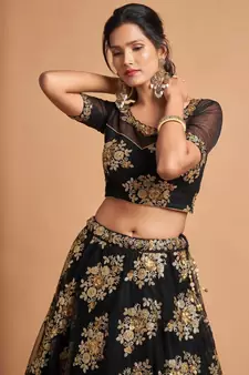Stunning Black Sequins and Zari Embroidered Designer Heavy Work Lehenga Choli with Dupatta