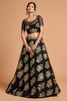 Stunning Black Sequins and Zari Embroidered Designer Heavy Work Lehenga Choli with Dupatta