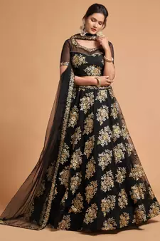 Stunning Black Sequins and Zari Embroidered Designer Heavy Work Lehenga Choli with Dupatta