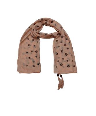 Soft Cotton Stole with Digital Star print and Bead Fringes  Peach 1