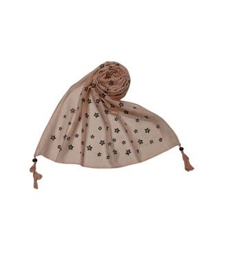 Soft Cotton Stole with Digital Star print and Bead Fringes  Peach 2