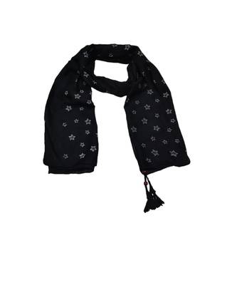 Soft Cotton Stole with Digital Star print and Bead Fringes  Black 1