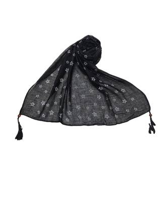 Soft Cotton Stole with Digital Star print and Bead Fringes  Black 2