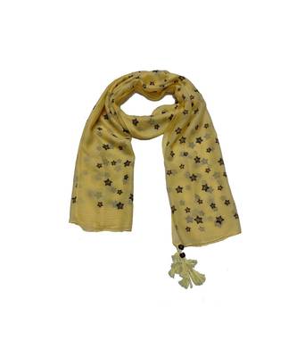 Soft Cotton Stole with Digital Star print and Bead Fringes  Yellow 1