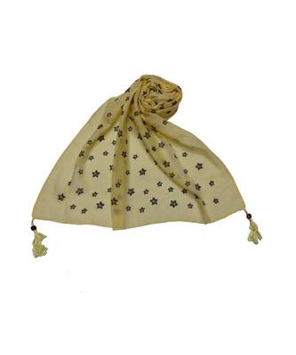 Soft Cotton Stole with Digital Star print and Bead Fringes  Yellow 3