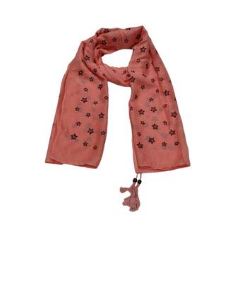 Soft Cotton Stole with Digital Star print and Bead Fringes  Orange 1