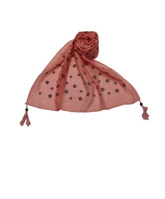 Soft Cotton Stole with Digital Star print and Bead Fringes  Orange 2