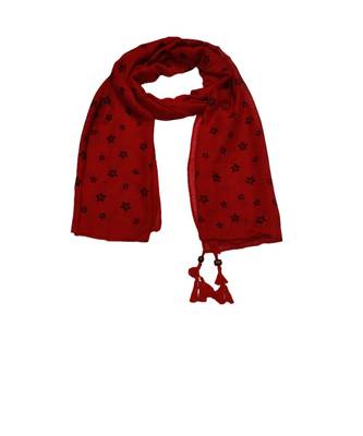 Soft Cotton Stole with Digital Star print and Bead Fringes  Cherry Red 1