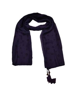 Soft Cotton Stole with Digital Star print and Bead Fringes  Violet 1
