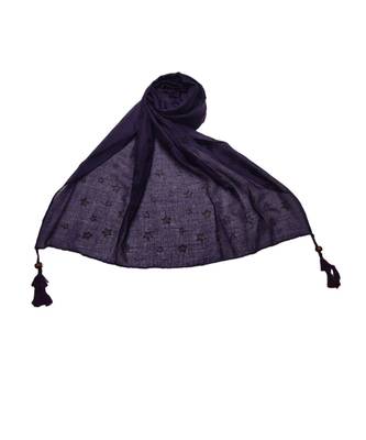 Soft Cotton Stole with Digital Star print and Bead Fringes  Violet 3