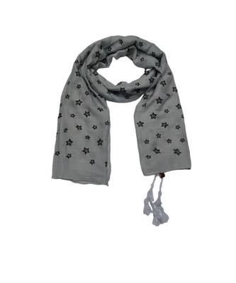 Soft Cotton Stole with Digital Star print and Bead Fringes  Grey 1