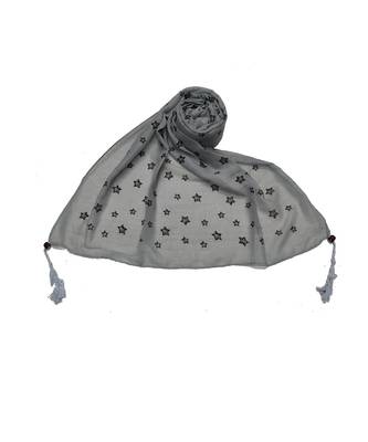 Soft Cotton Stole with Digital Star print and Bead Fringes  Grey 2