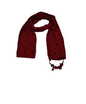 Soft Cotton Stole with Digital Star print and Bead Fringes  Maroon 1
