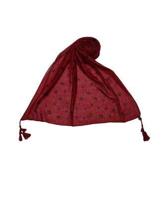 Soft Cotton Stole with Digital Star print and Bead Fringes  Maroon 2