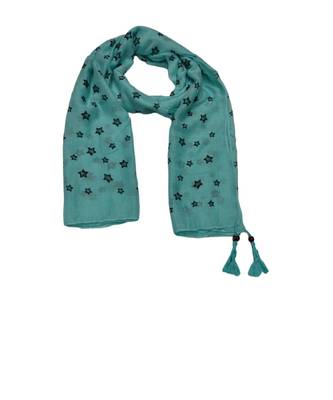 Soft Cotton Stole with Digital Star print and Bead Fringes  Sea Green 1