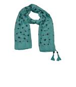 Soft Cotton Stole with Digital Star print and Bead Fringes  Sea Green