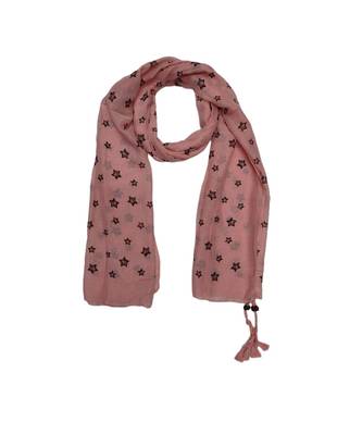Soft Cotton Stole with Digital Star print and Bead Fringes  Light Pink 1