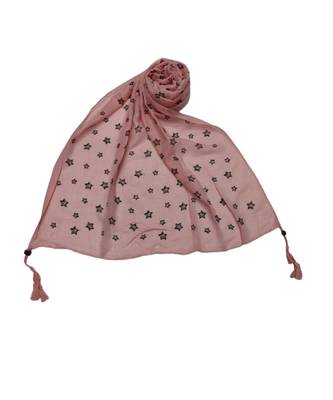 Soft Cotton Stole with Digital Star print and Bead Fringes  Light Pink 3