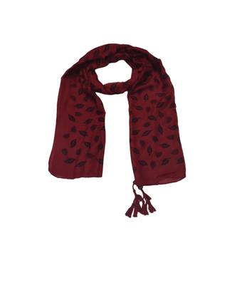 Cotton Stole with Black Coloured Leaves Print and Bead Fringes  Maroon 1