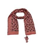 Cotton Stole with Black Coloured Leaves Print and Bead Fringes  Orange