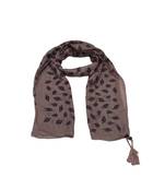 Cotton Stole with Black Coloured Leaves Print and Bead Fringes  Purple