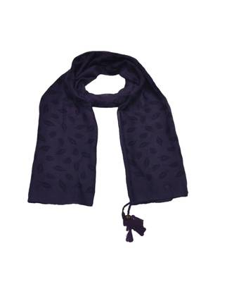 Cotton Stole with Black Coloured Leaves Print and Bead Fringes  Violet 1