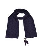 Cotton Stole with Black Coloured Leaves Print and Bead Fringes  Violet